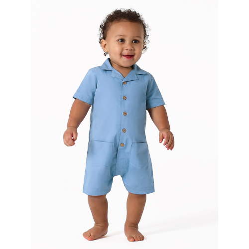 Modern Moments by Gerber Baby Boy Short Sleeve Poplin Romper, Sizes 0/3-24M
