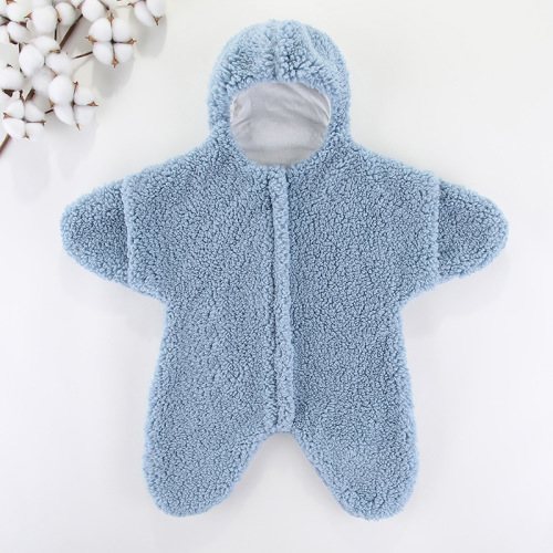 Newborn Baby Winter Patrick Star Zipper Closure Thicken Long Sleeve Hooded Romper