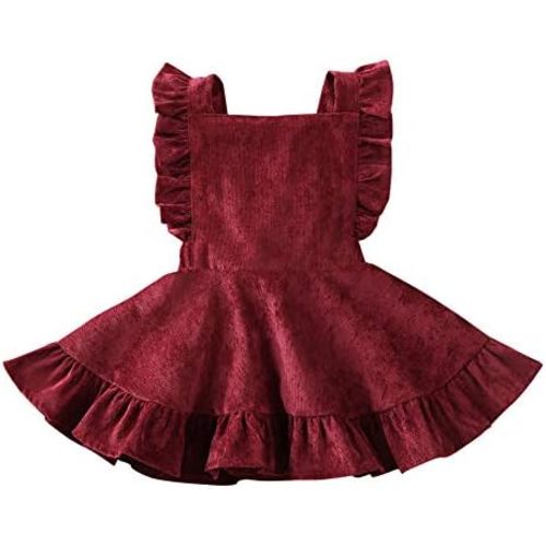Karuedoo Baby Girls Velvet Suspender Skirt Infant Toddler Ruffled Casual Strap Sundress Summer Outfit Clothes