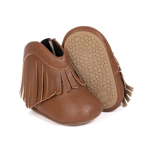 Meckior Baby Girls Cowboy Tassel Boots Side Zipper Moccasins Soft Bottom Non-Slip Toddler Shoe