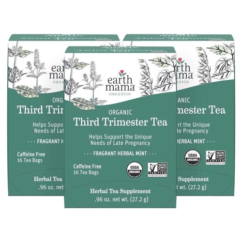 Earth Mama Organic Third Trimester Tea Bags | 100% USDA Organic Herbal Tea for Late Pregnancy Comfort + Childbirth Preparation, 16 Teabags Per Box (3-Pack)