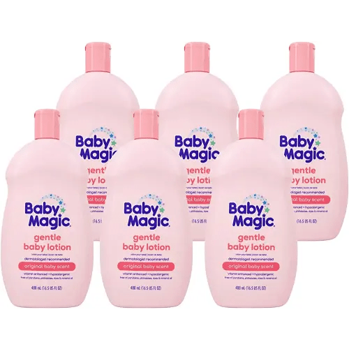 Baby Magic Gentle Baby Lotion | 16.5 Fl Oz (Pack of 6) | Vitamins & Aloe, Pink (705544), Original Baby Scent
