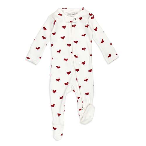 Organic 2-Way Zipper Footie in Crimson Hearts