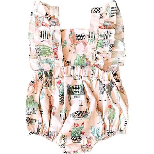 Bubble Romper, Pink Llamas - Worthy Threads | Maisonette