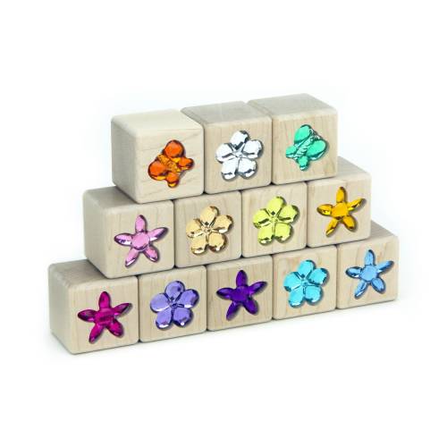 12 pc Flower Garden Gem Building Blocks | Colorful Solid Maple Unit Blocks with Fairy Rainbow Glitter Jewels for Kids