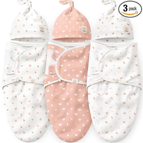 KeaBabies 3-Pack Organic Swaddles for Newborns Girls, Boys with Hats -Soft Cotton Baby Sleep Sacks 0-3 Months, Breathable Baby Hats and Swaddles 0-3 Months,Newborn Essentials Must Haves(Butterflies)