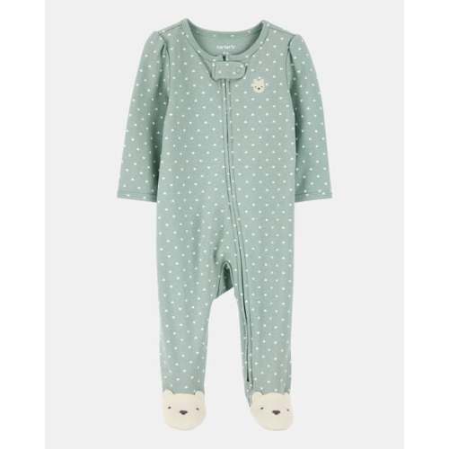 Polka Dot 2-Way Zip Cotton Sleep & Play Pajamas - Green | Carter's