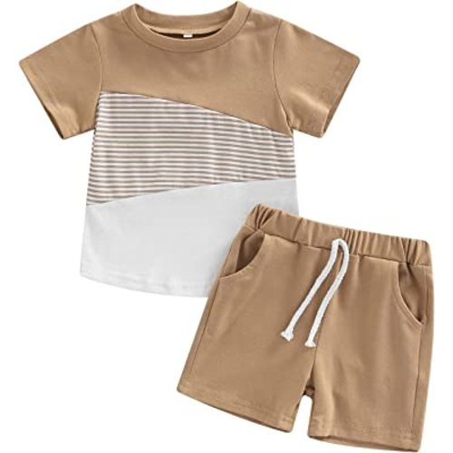 Infant Baby Boy Summer Clothes Outfit Color Block T-shirt Shorts Set 6M-3T