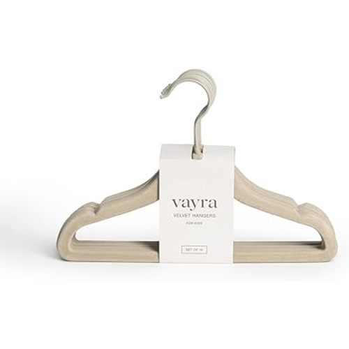 Vayra Home Velvet Hangers – Non-Slip Clothes Hangers for Closet Organization – Neutral Beige, Strong Hold, Matte Hook – Kids (Set of 10)