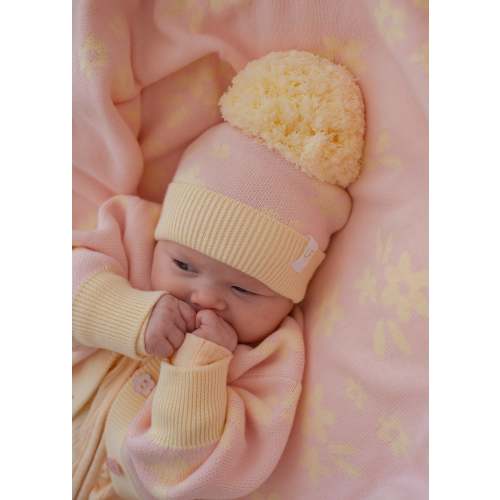 Knitted Pom Beanie | Daisy Floral Lemon – Little and Fern