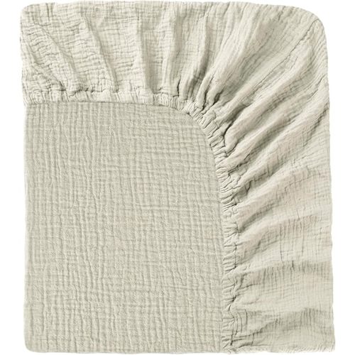 Muslin Crib Sheet 50x27in – 100% Cotton Baby Fitted Sheet for Boys & Girls, Ultra Soft & Breathable, Snug Fit with 360° Elastic, Fits Crib Mattress Up to 28" x 52" & Toddler Beds (Gray, 50x27in)