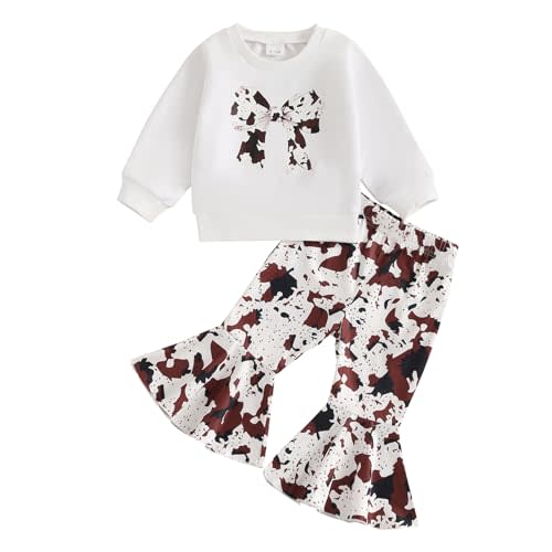 fhutpw Infant Baby Girl Fall Clothes Toddler Winter Outfits Ruffle Sleeve Sweatshirts Plaid Bell Bottom Pants Headband Set