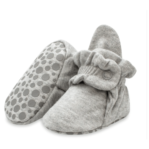 Zutano Cotton Gripper Stay-On Baby Bootie Slipper - Heather Gray