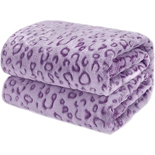 Purple Gifts for Women, Purple Leopard Print Throw Blanket, Soft Warm Fleece Plush Blanket for Couch Bed Sofa, Cozy Purple Bedroom Living Room Decor, Birthday for Women Girls