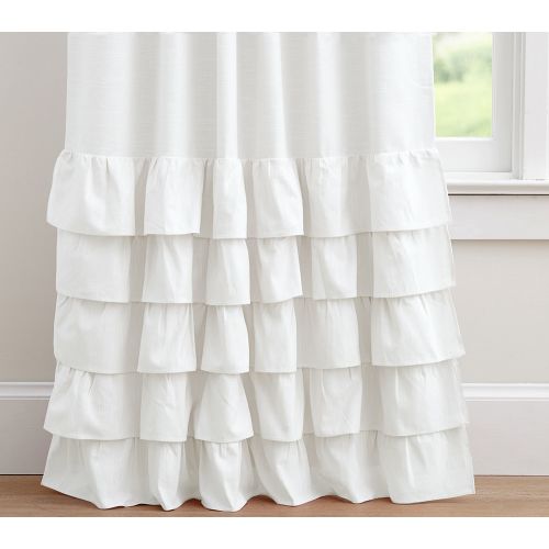 Evelyn Linen Blend Ruffle Bottom Kids Blackout Curtain | Pottery Barn Kids