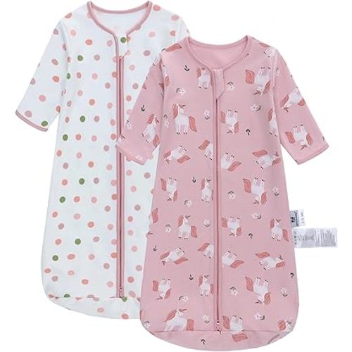 Baby Sleeping Bag 2 Pack Cotton Long Sleeves Wearable Blanket Various Sizes Sleeping Sack Easy Nappy Changing for Boys Girls (Pony, S)