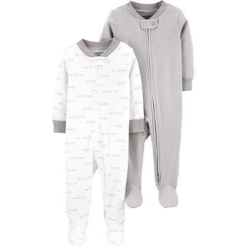 2-Pack Zip-Up Cotton Sleep & Plays - White/Grey - 3M
