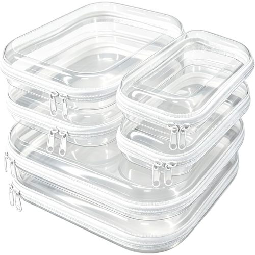 6 Pack Clear Hard Shell Zipper Case – Travel Makeup Bag, Diaper Bag Organizer Pouches, Clear Toiletry Bags, Hard Plastic Cosmetic Organizer, 2S 2M 2L，Makeup Bag Organizer, Clear Zipper Pouches.