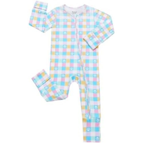 Bamboo Viscose Baby Boy Girl Pajamas Romper, Ribbed 2 Way Zipper Sleepers, Long Sleeve Footless Pjs with Mitten Cuffs
