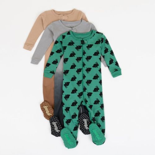 Leveret 0 to 3 Months Footed Zipper Sleepers- 3 Pack