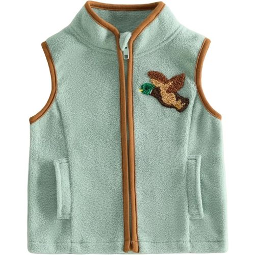 Bagilaanoe Toddler Baby Boy Vest Fall Winter Outfit Zip Up Fleece Jacket Coat Mallard Duck Hunting Clothes