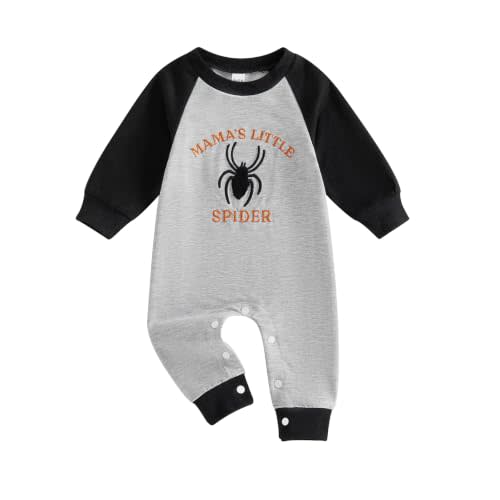 Newborn Baby Boy Halloween Outfit Long Sleeve Romper 0-18M | My First Halloween Baby Boy Outfit, Pumpkin/Spider Embroidery Jumpsuit, Snap Crotch Design, Toddler Trick-or-Treating Outfit