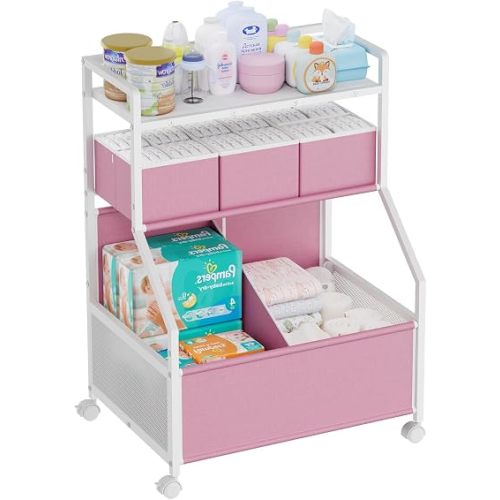Rolling Diaper Cart with Drawers,Baby Essentials Storage Organizer Station