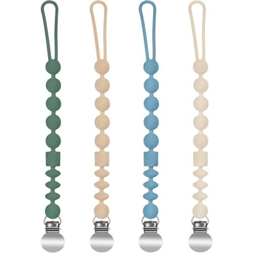 Silicone Pacifier Clips for Boys, 4 Pack One Piece Soft Flexible Pacifier Holder Clip Binky Clips for Boys