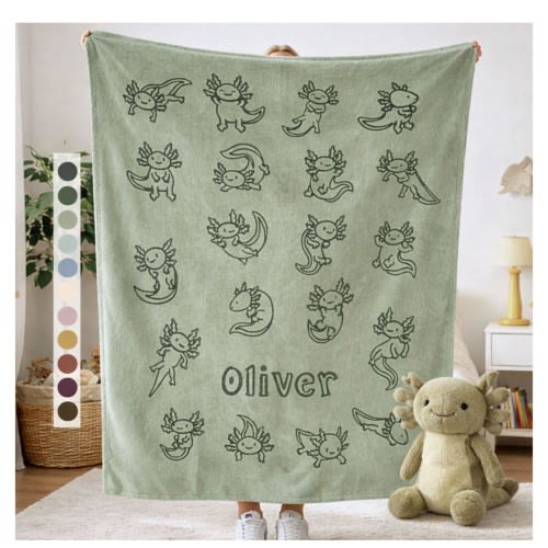 Personalized Axolotl Blanket: Custom Name Axolotl Gifts, Kawaii Room Decor
