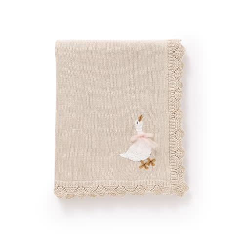 mimixiong Cotton Baby Blanket Heritage Receiving Cuddle Stroller Crib Blanket with Cute Embroidered Goose for Boys and Girls 30x40 Inch