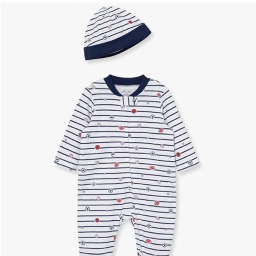 Little Me Baby Boy Clothes 2-Piece Baby Sleeper and Cap Set, 100% Cotton Footies Baby Essentials, Preemie to 9 months