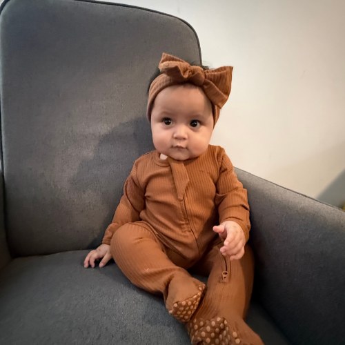 Organic Cotton Baby Pajamas Brown - Two-Way Zip | 0-3 M Brown