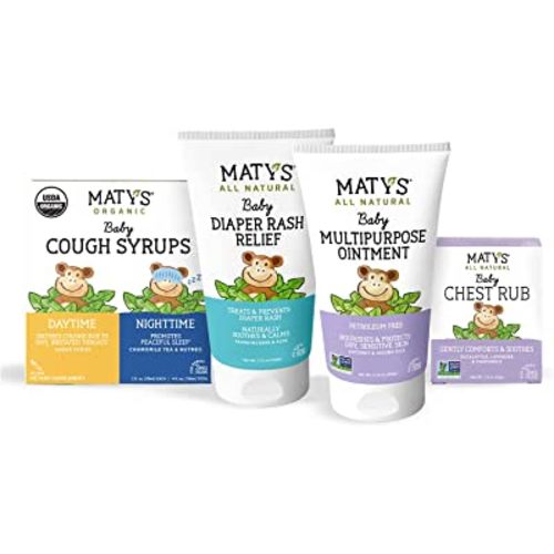 Amazon.com: Matys Baby Essentials Kit, for Newborn Parents or Baby Registry Gift, All of Our Favorite Baby Care in One: Chest Rub, Multipurpose Ointment, Diaper Rash Relief, USDA Organic Baby Cough Syrups, 4 pcs : Baby