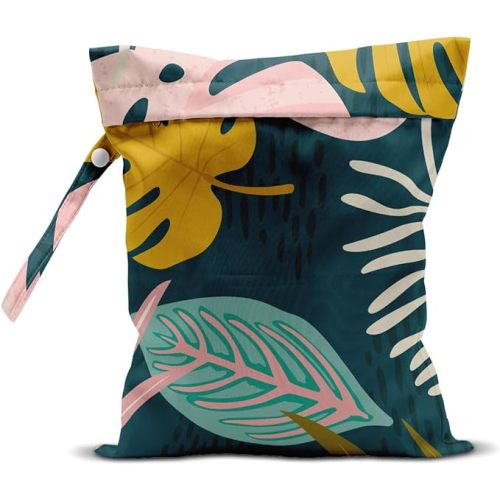 Wet Bag, Wet Dry Bag, Wet Bag for Swimsuit, Travel, Beach, Pool, Diapers, Dirty Yoga Gym Clothes, Makeup Bag, Waterproof Tropical Palm Leaves Decor Jungle Palm Leaf Favors