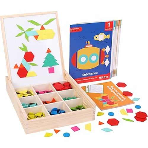 288 PCS Wooden Magnetic Pattern Blocks Set,Montessori Tangram Puzzle STEM Toys for Kids Ages 3-8, Educational Learning Toys Gift
