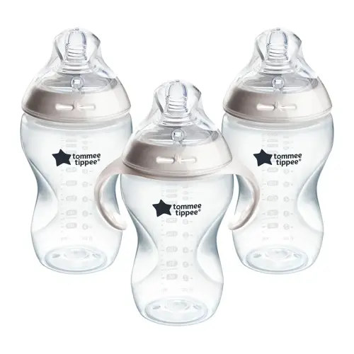 Tommee Tippee Natural Start Baby Bottle, 11oz, Thicker Feed, Breast-Like Nipple for Babies 6 Months+, Clear, 3 Count