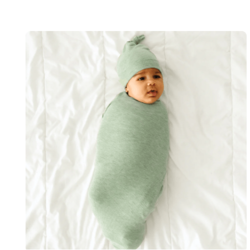Heather Sage Ribbed Swaddle & Hat Set - Little Sleepies