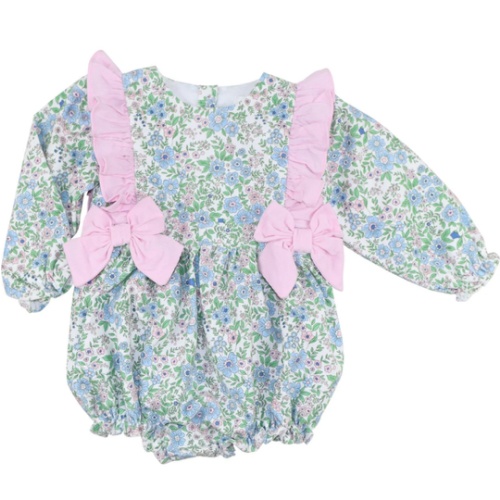 Pink And Blue Floral Corduroy Bow Bubble – Cecil & Lou