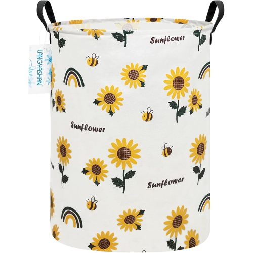 Storage Bin, Canvas Fabric Collapsible Organizer Basket for Laundry Hamper,Toy Bins,Gift Baskets, Bedroom, Clothes,Baby Nursery (Sunflower)