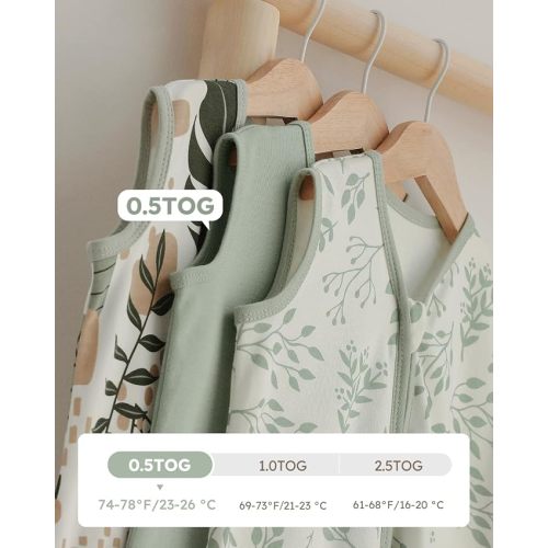 Yoofoss Baby Sleep Sack 6-12 Months Wearable Blanket for Babies 100% Organic Cotton 2-Way Zipper TOG 0.5 Toddler Sleeping Sack 3 Pack, Soft Lightweight Sleep Sacks