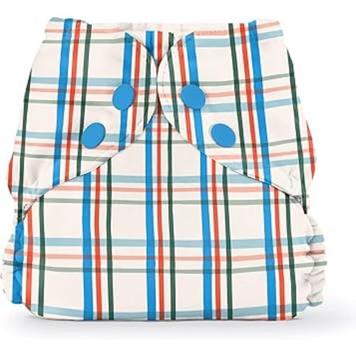 Esembly Cloth Diaper Cover - Reusable Swim Diaper, Waterproof, Breathable - Adjustable Outer Layer Over Absorbent Inner for Blowout Protection - Plaid, Size 1 (7-17lbs)