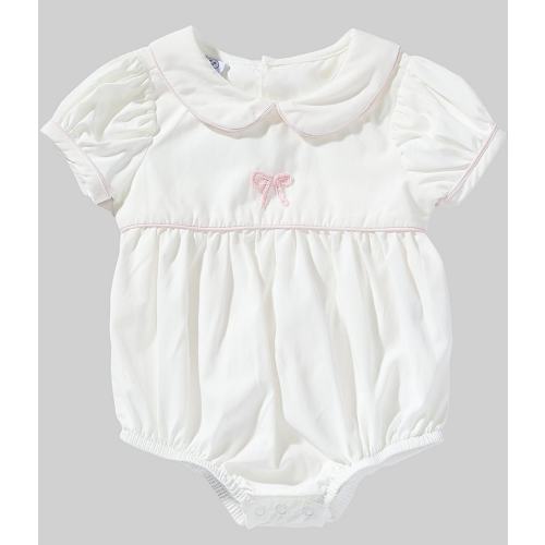 Mud Pie Baby Girls Peter Pan Collar Poplin Bow Bubble Bodysuit