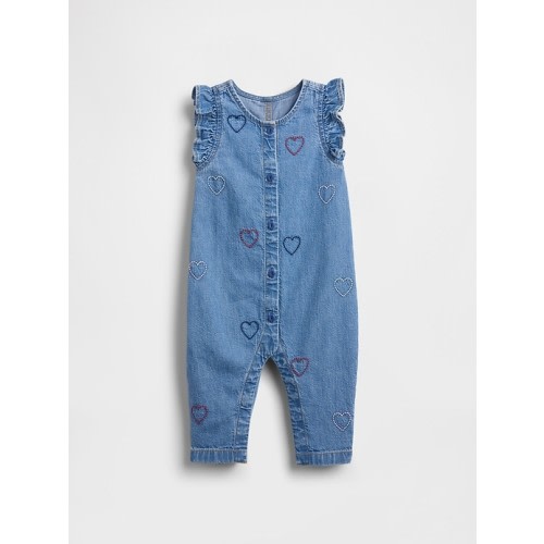 Baby Denim Embroidered Heart One-Piece