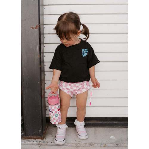 Little Trouble Pink Checkered Girls Mesh Shorts