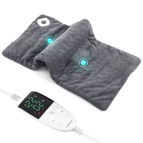 Costway Weighted Heating Pad with 2 Massagers Massaging Vibration 5 Heating Levels 9 Modes Blue/Gray