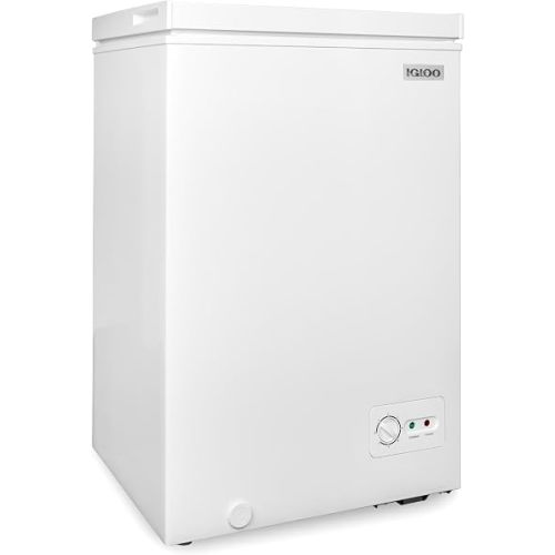 Igloo 3.5 Cu Ft. Upright Deep Freezer Chest- Deep Freezer with Quick Freezing System & Adjustable Thermostat for Homes, Garages & Basements- Low Noise Freezer with Removable Basket & LED Lights- White