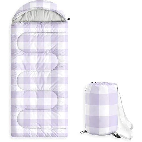 Wake In Cloud - Kids Sleeping Bag for Boys Girls Toddlers, Camping in Warm Cold Weather, Backpacking Lightweight Compact Outdoor Liner for 3 Seasons, Gingham Plaid