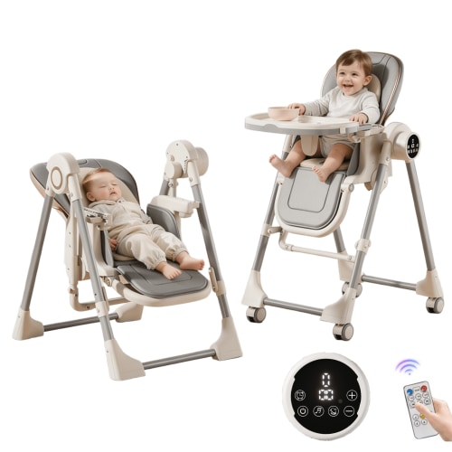 Sunny Babe Electric Baby High Chair Convertible Dining Chair Baby Swing with Remote Control,Unisex,GREY