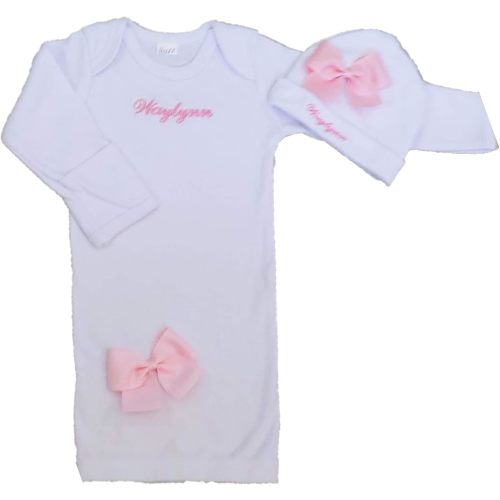 Baby Girl Coming Home Outfit Monogrammed Gown & Beanie Personalized Baby Girl Shower Gift Newborn Outfit