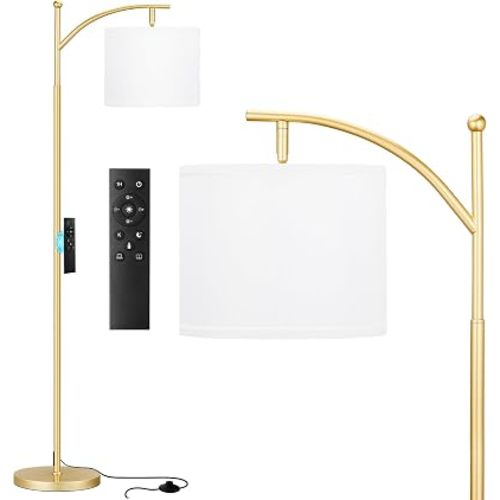 60" Floor Lamp with Remote and Stepless Dimmable Bulb, Gold Pole